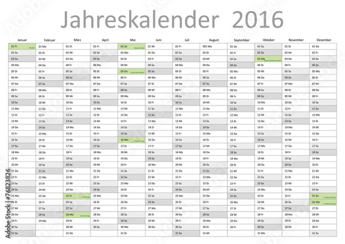 Kalender 2016 Jahresplaner Jahreskalender Gesetzliche Feiertage