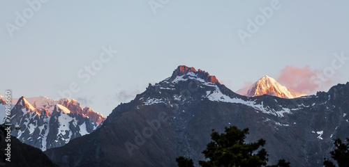 Majestic high peaks of Southern Alps at sunset, New Zealand