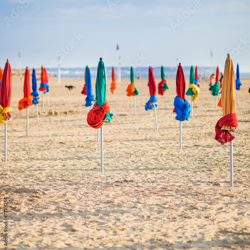 The famous colorful parasols on Deauville Beach