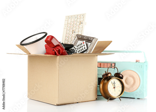 Box of unwanted stuff isolated on white