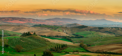 Sunset in Tuscany Field, Italy