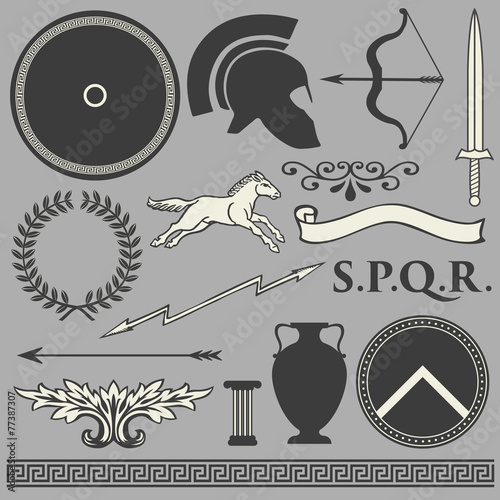 Old greek roman spartan set icons