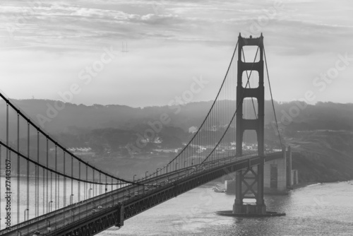 Golden Gate Bridge with morning foggy black and white