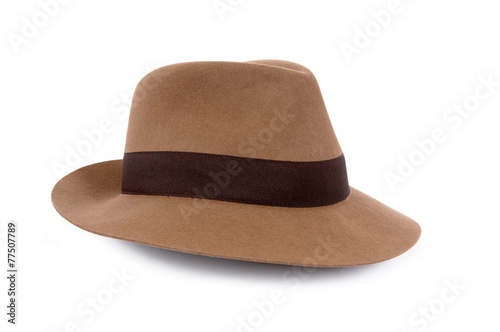 Classic tan felt Fedora isolated white background photo