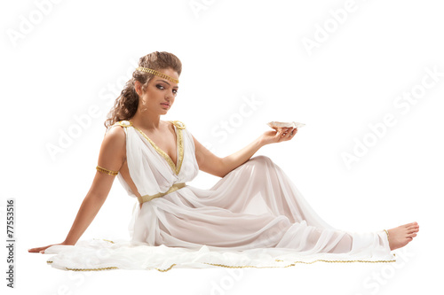 Classical Greek Goddess in Tunic Holding Bowl