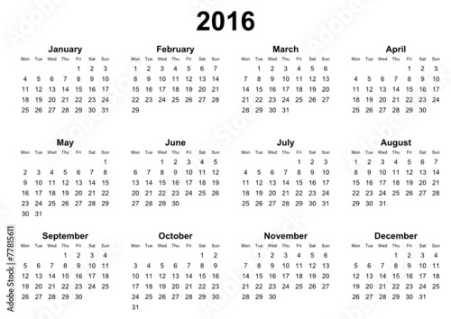 simple editable vector calendar 2016 monday first