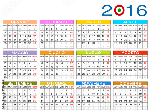 Calendario 2016 Italia