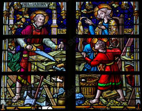 Joseph, Mary and Jesus - Stained Glass in Mechelen Cathedral