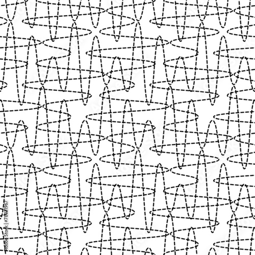 Black and white seamless pattern wave dashed line style.