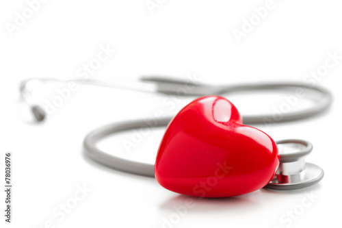 Stethoscope and red heart, medical and cardiology concept