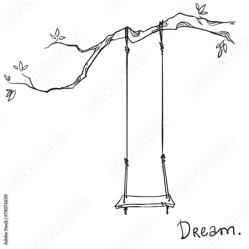 tree with a swing. Vector illustration.