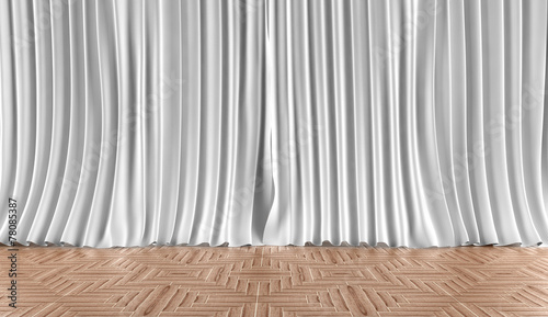 Fondo de cortinas blancas y suelo de parquet