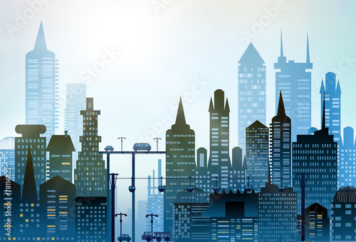  City background with roads, bridges and cars