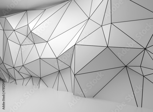 Abstract white 3d interior, polygonal wire-frame wall
