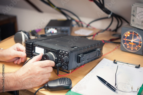 Amateur radio station: closeup of an a radio transciever