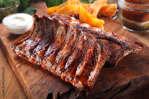 Juicy Grilled Pork on Wooden Cutting Board