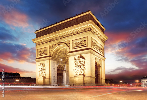 Paris, Famous Arc de Triumph at evening , France