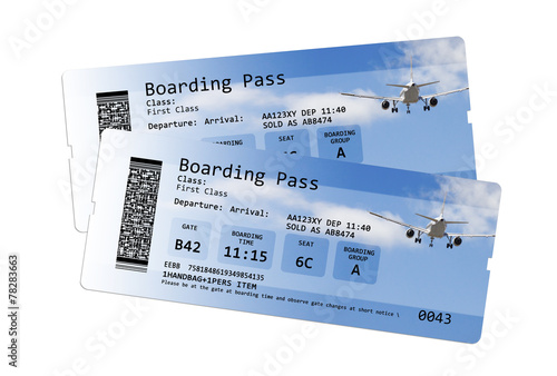 Airline boarding pass tickets isolated on white