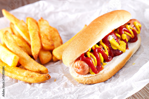 Hotdog and Fries with a Beer