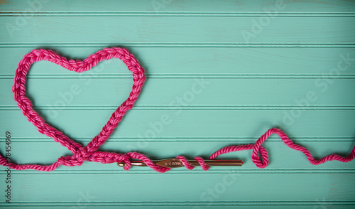 A crochet chain in the shape of a heart