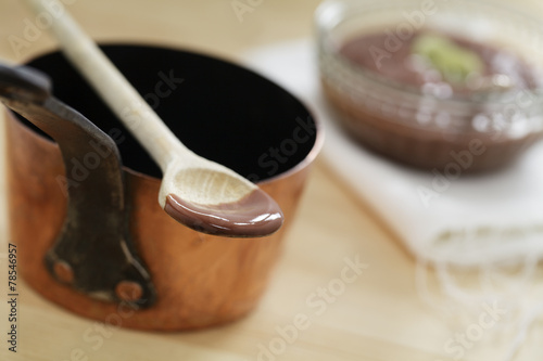 Schokoladenpudding und Kupferkessel