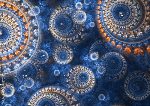 Blue and orange abstract circle fractal background