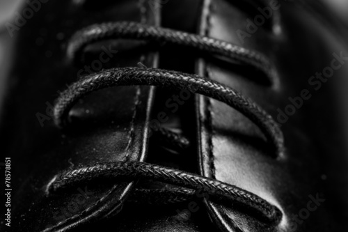 Closeup view of boot with black laces
