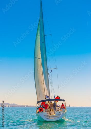 Sailing boat during regatta at Saronic gulf in Athens Greece