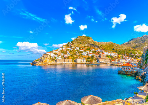 the pictorial port of Hydra island in Greece. HDR processed