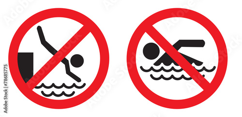 zakaz skoków do wody, kąpieli, pływania