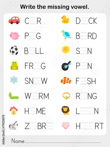 Write the missing vowel - Worksheet for education