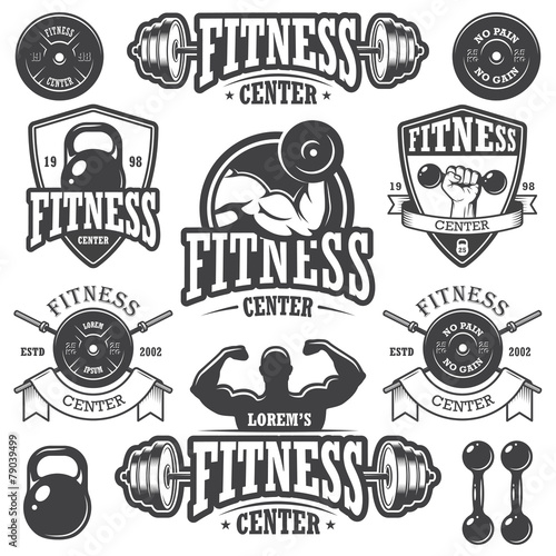 Set of monochrome fitness emblems