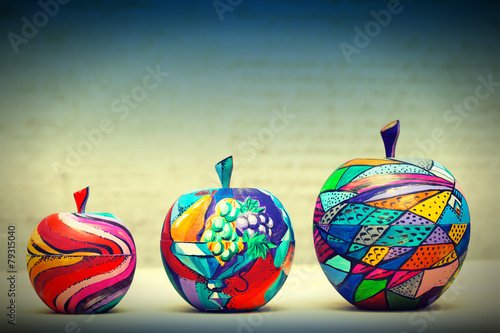 Wooden apples painted by hand. Handmade, contemporary art