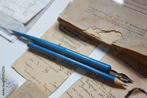 Old documents and writing instruments