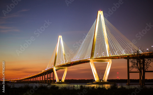 Arthur Ravenel Jr Bridge Illuminated in Evening