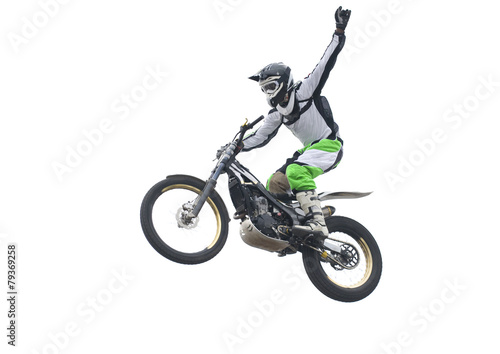 Freestyle stunt rider isolated on white.