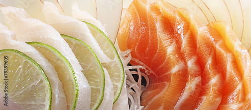 Raw cod and salmon sushi dish.