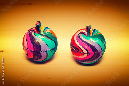 Decorative fruit apples, made of wood and painted by hand paints
