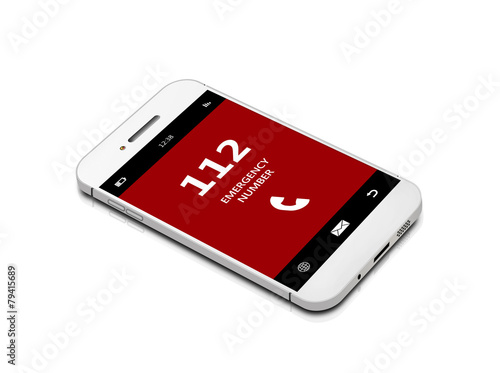 mobile phone with emergency number 112 isolated over white