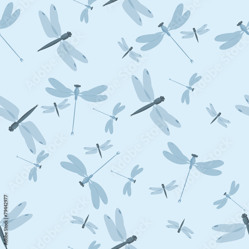 Vintage seamless blue pattern with dragonflies