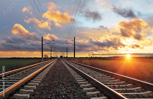 Railroad at sunset