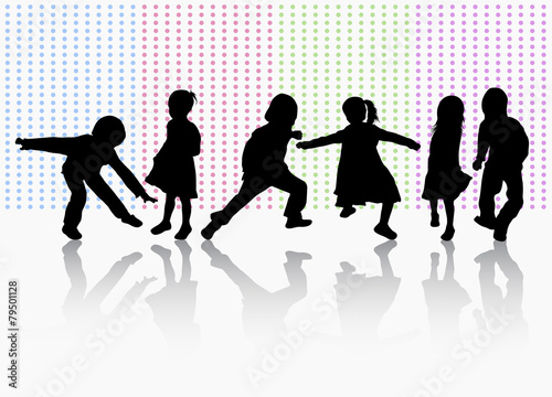 children silhouettes dancing together