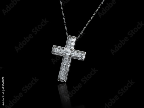 Diamonds Cross necklace on black background