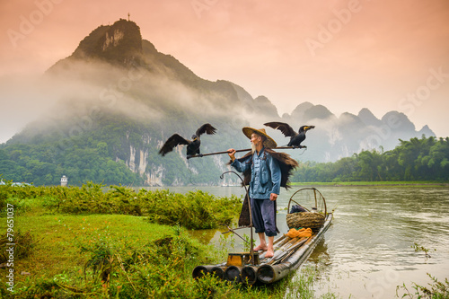 Cormorant FIsherman in Guilin, China on the Li River.