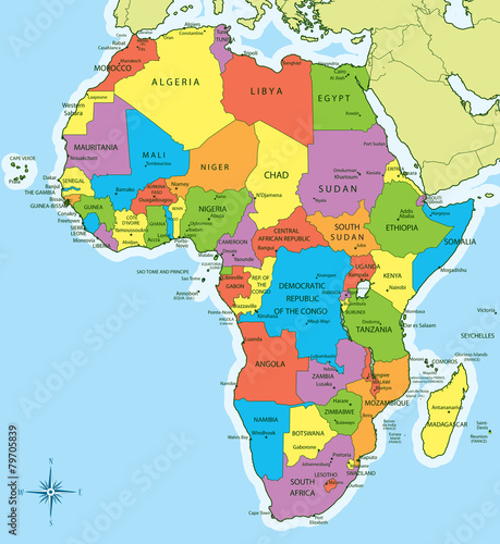 Africa map with countries and cities