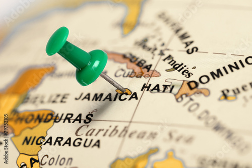 Location Jamaica. Green pin on the map.