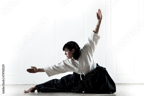 beautiful woman wearing a hakama engaged in kung Fu 1