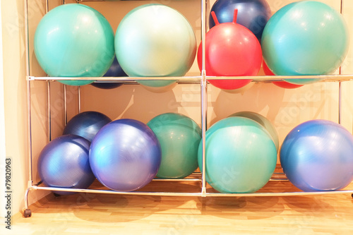 Exercise balls in fitness center