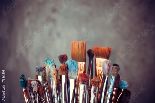 Bunch of artist paintbrushes closeup