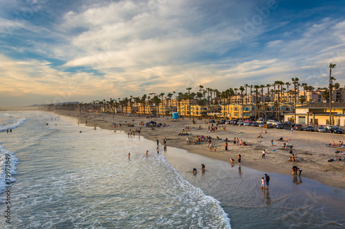 View of the beach from the pier in Oceanside, California.